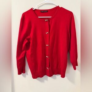 Cable & Gauge Red Holiday Cardigan with Rhinestone Bows Sz M